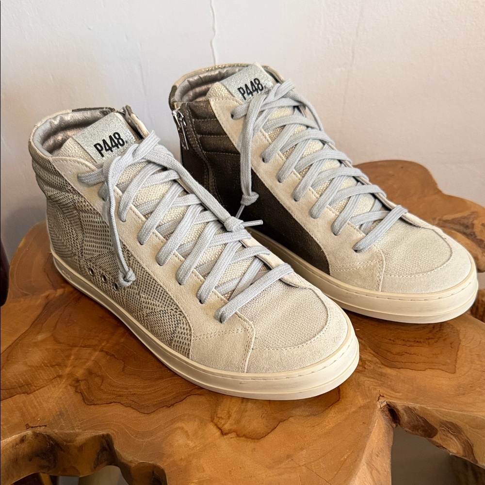 P448 High-Top Sneakers - Cream, Silver & Bronze